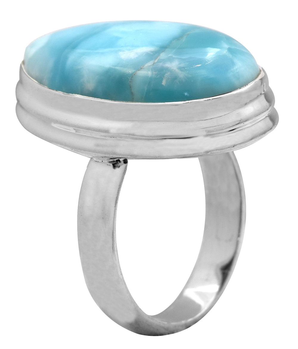 Natural Larimar 925 Sterling Silver Rings Silver Jewelry - YoTreasure