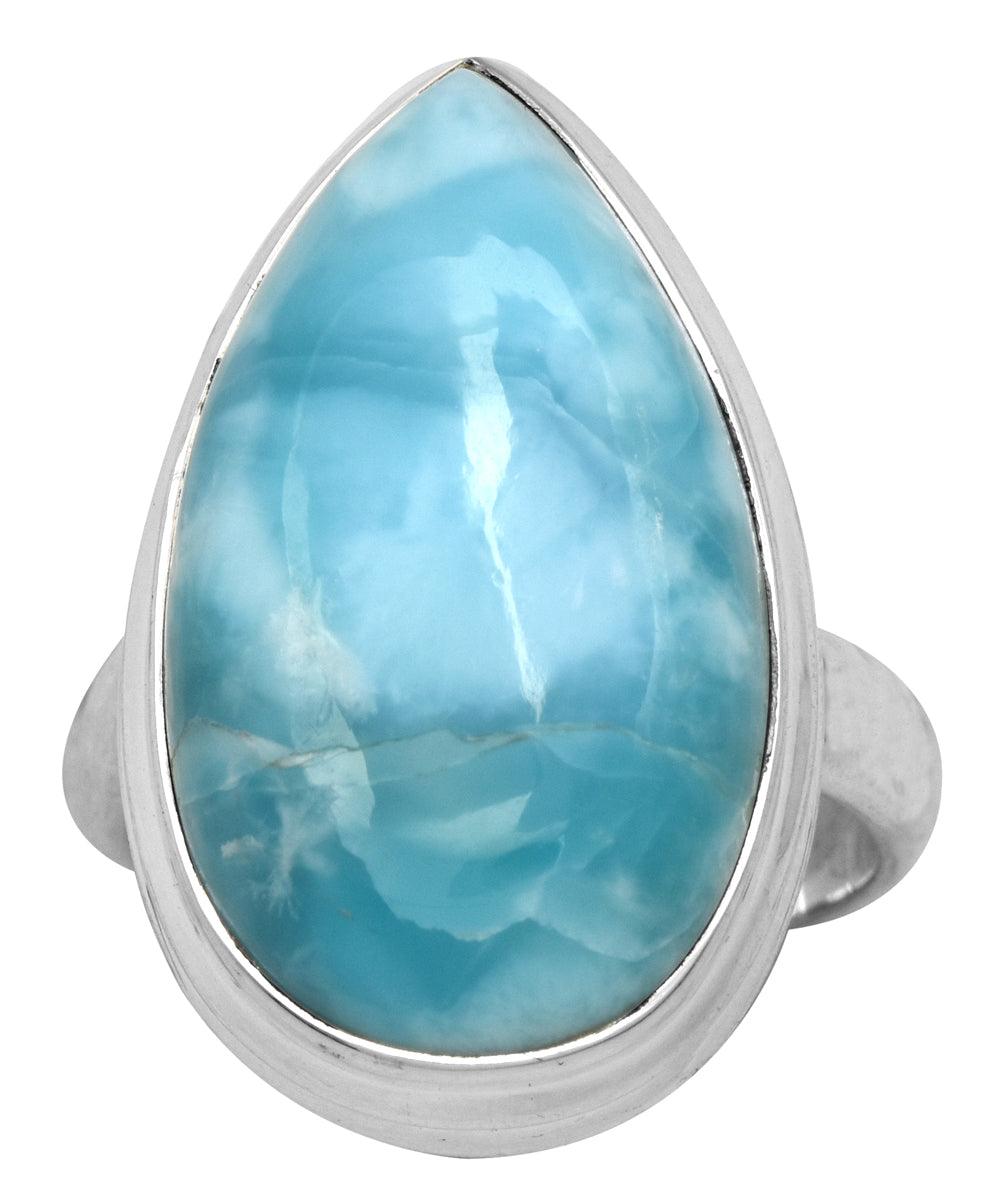 Natural Larimar 925 Sterling Silver Rings Silver Jewelry - YoTreasure