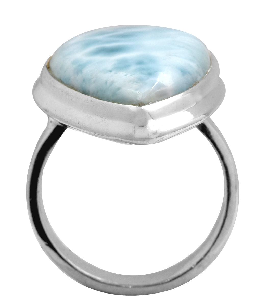 Natural Larimar 925 Sterling Silver Rings Silver Jewelry - YoTreasure