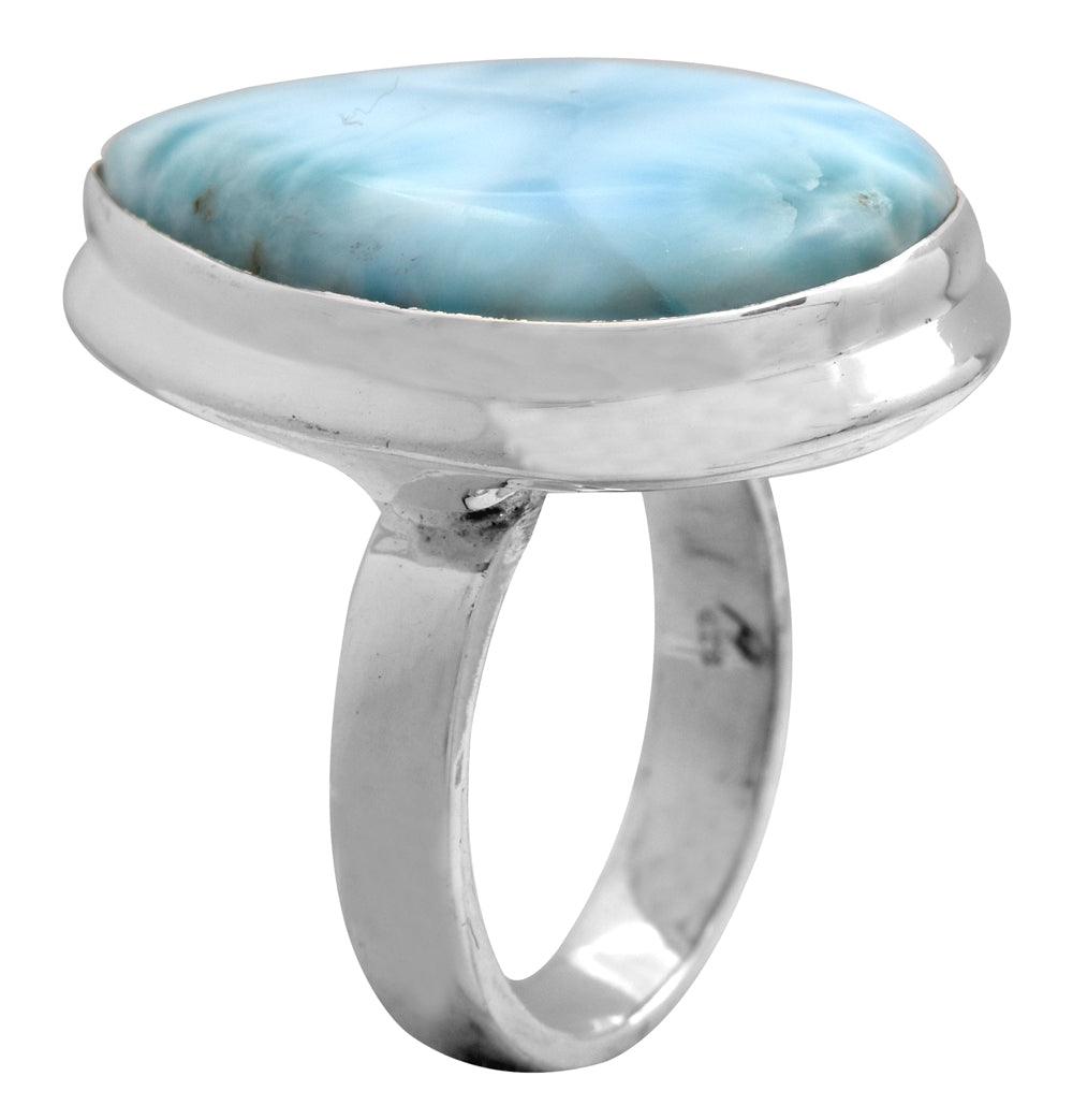 Natural Larimar 925 Sterling Silver Rings Silver Jewelry - YoTreasure