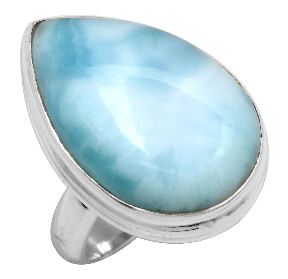 Natural Larimar 925 Sterling Silver Rings Silver Jewelry - YoTreasure