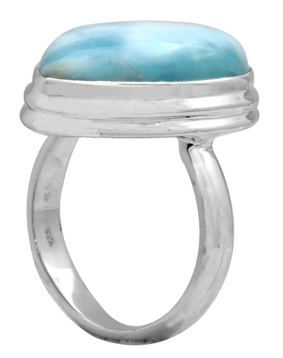 Natural Larimar 925 Sterling Silver Rings Silver Jewelry - YoTreasure