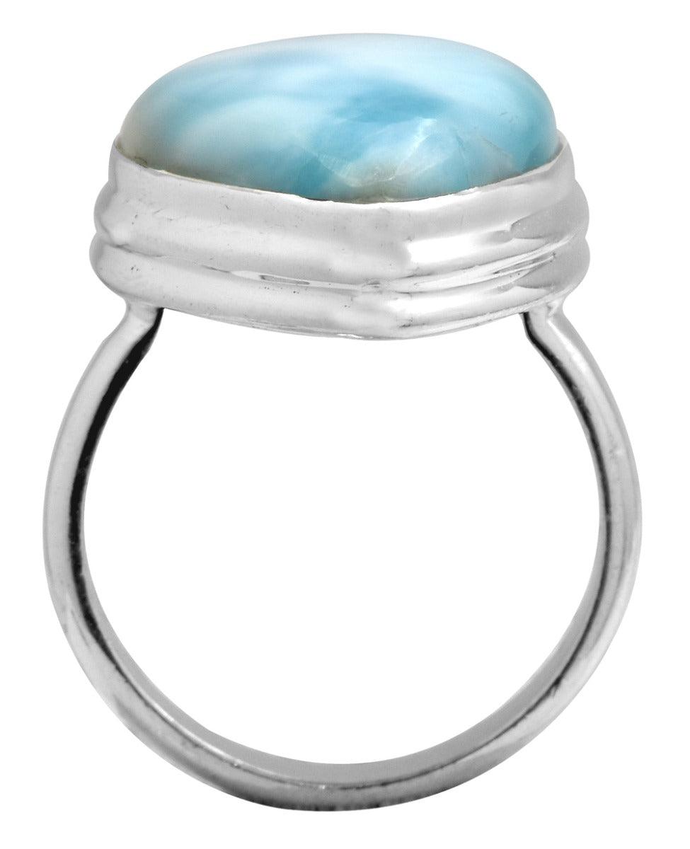 Natural Larimar 925 Sterling Silver Rings Silver Jewelry - YoTreasure