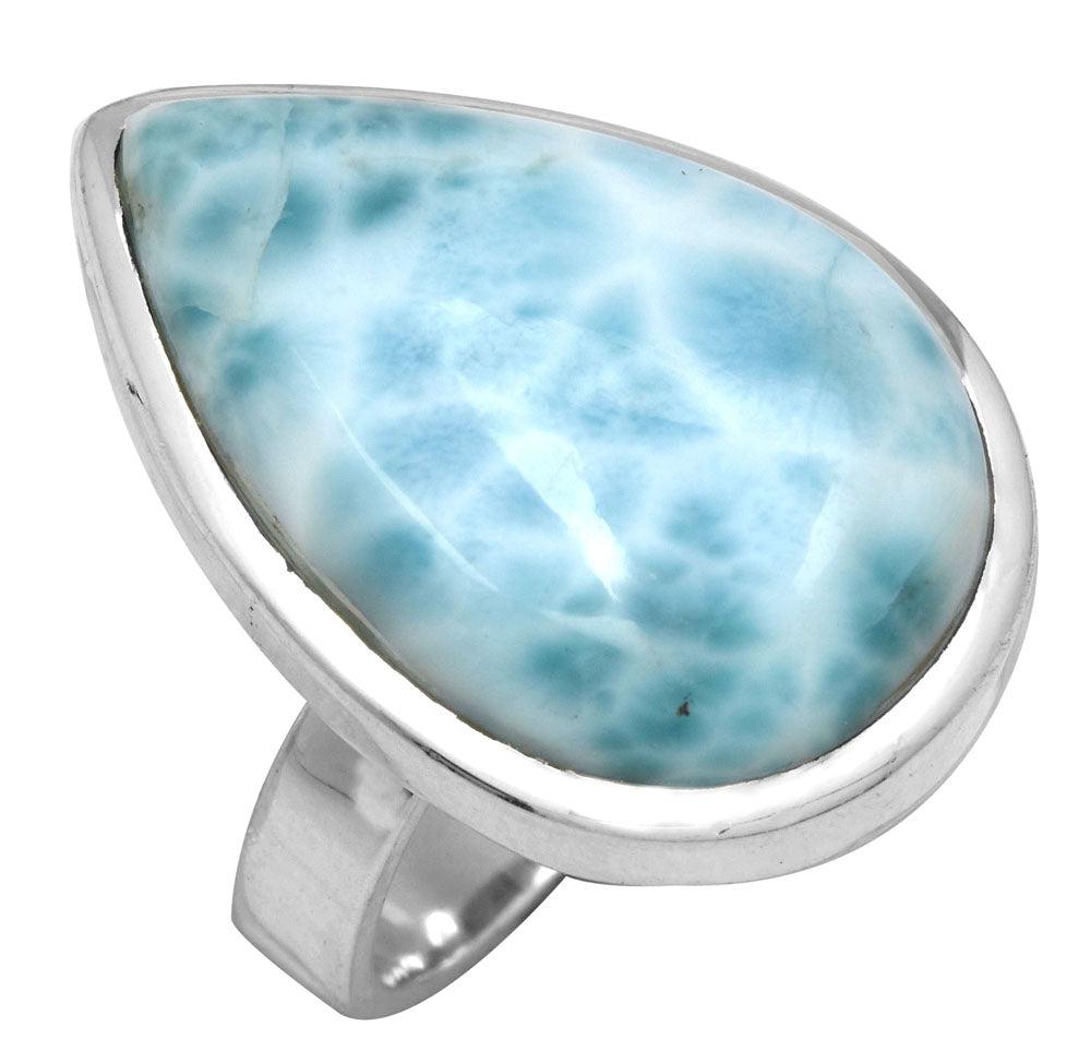 Natural Larimar 925 Sterling Silver Rings Silver Jewelry - YoTreasure