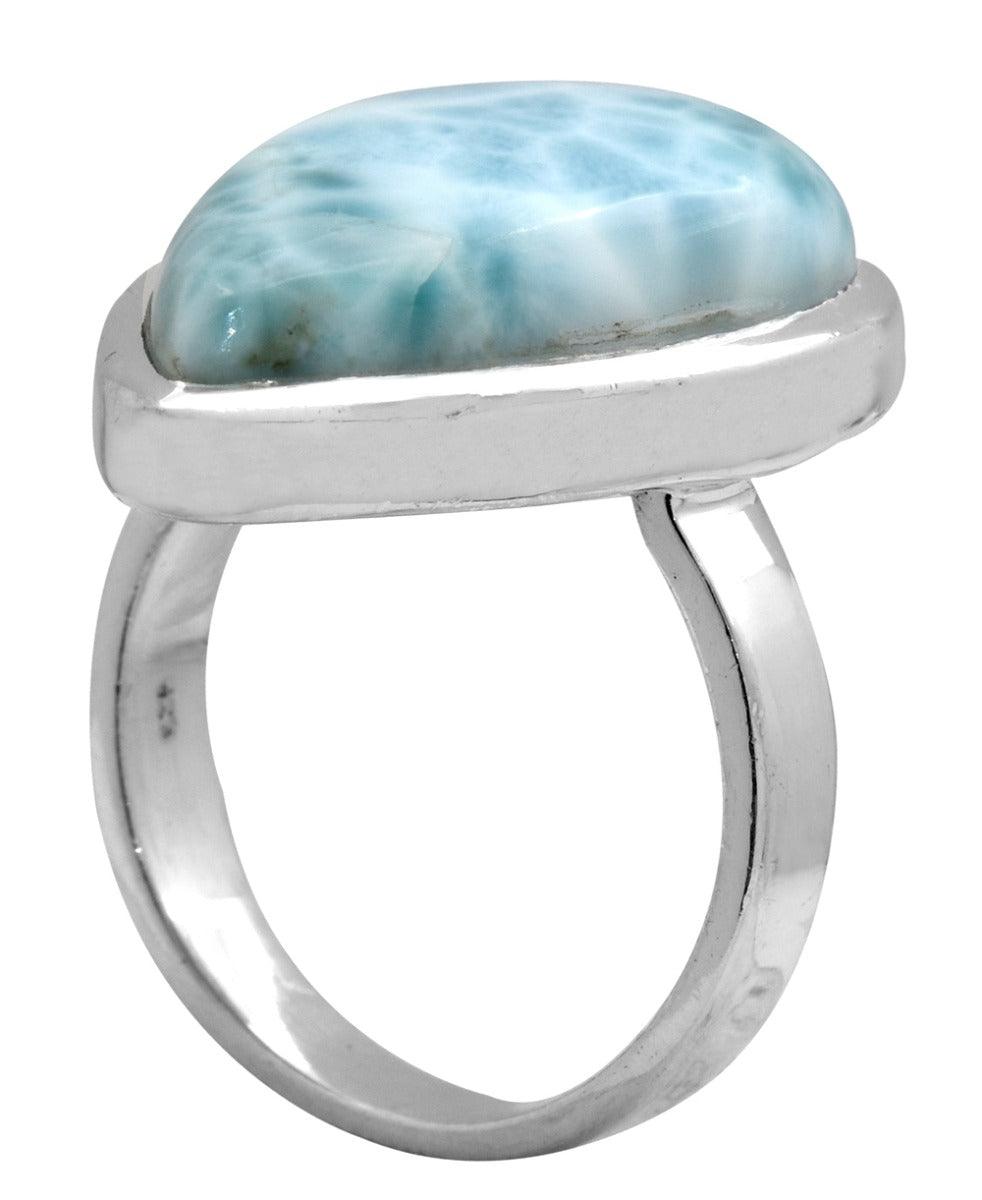 Natural Larimar 925 Sterling Silver Rings Silver Jewelry - YoTreasure