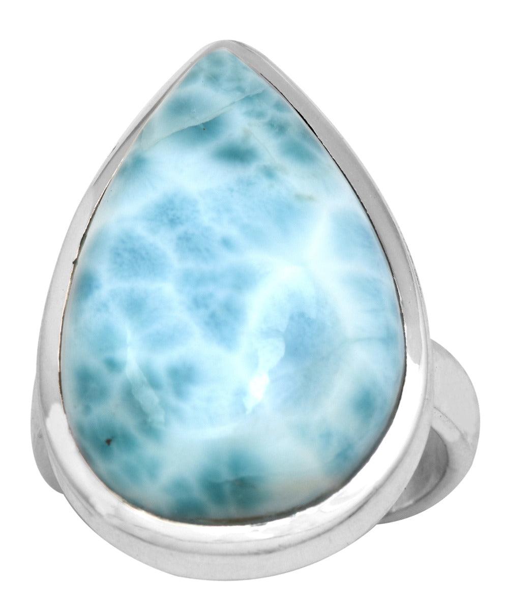 Natural Larimar 925 Sterling Silver Rings Silver Jewelry - YoTreasure