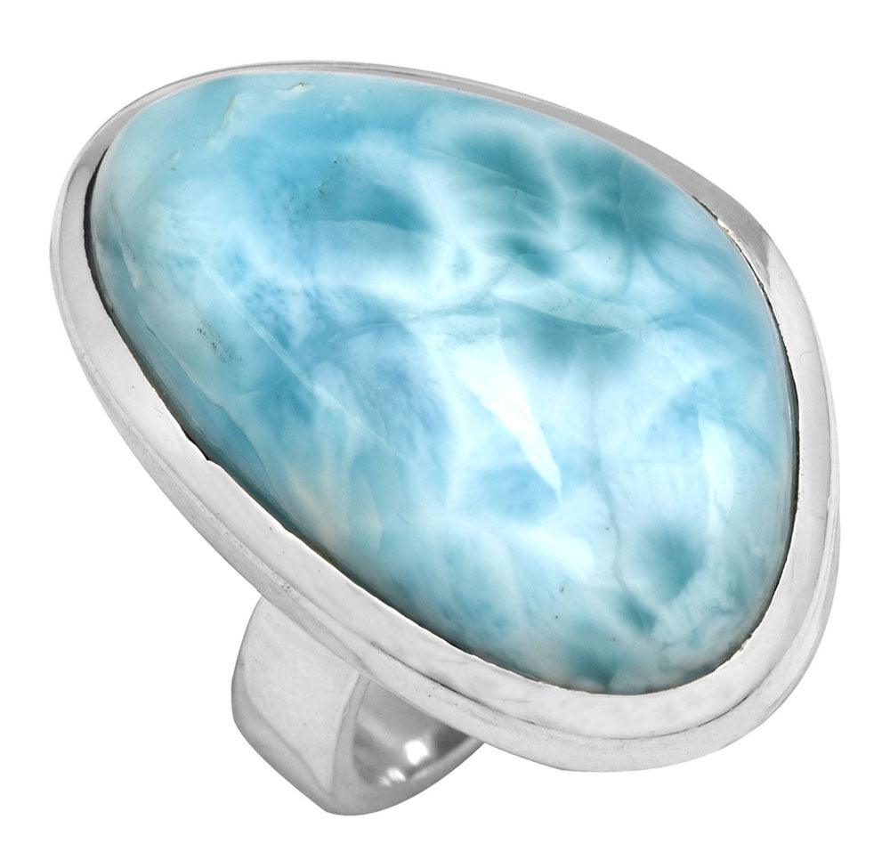 Natural Larimar 925 Sterling Silver Rings Silver Jewelry - YoTreasure