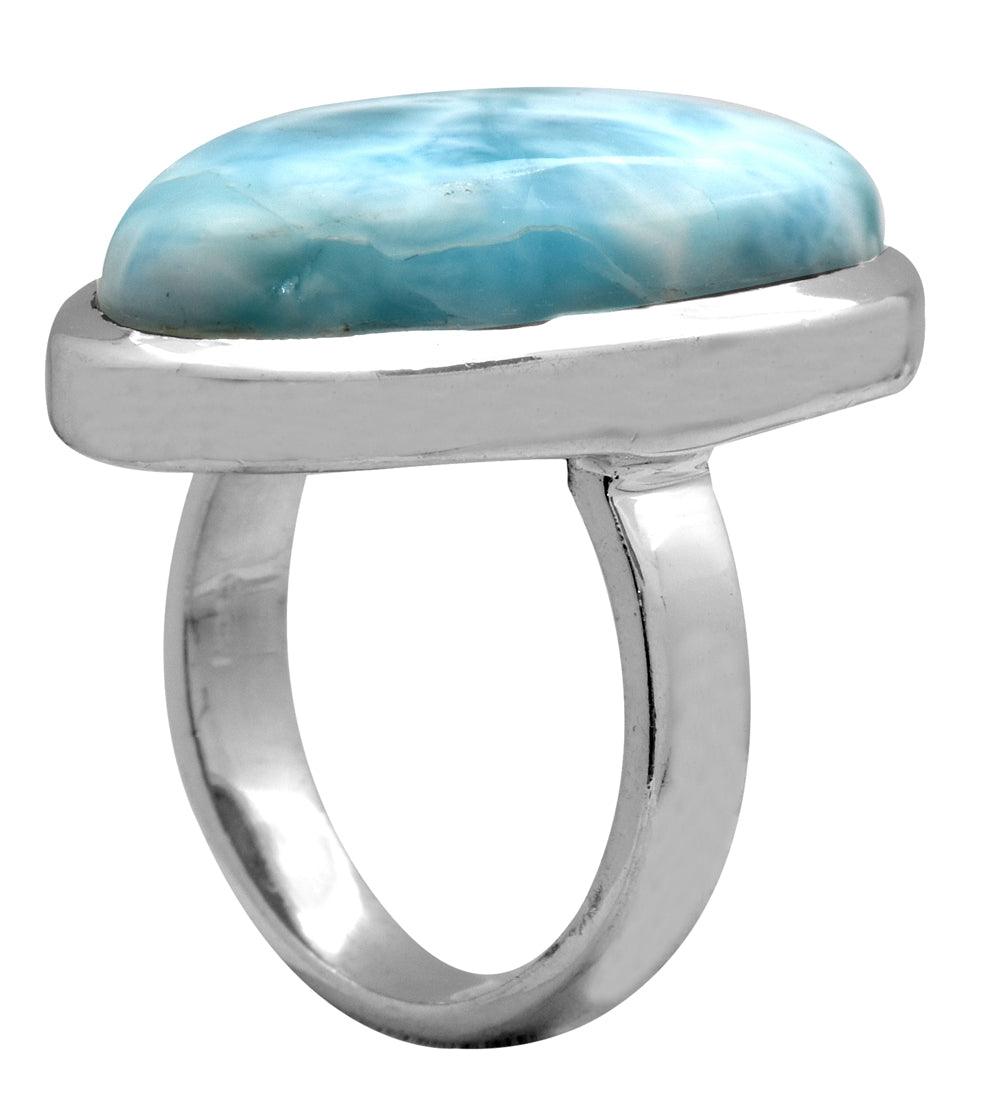 Natural Larimar 925 Sterling Silver Rings Silver Jewelry - YoTreasure