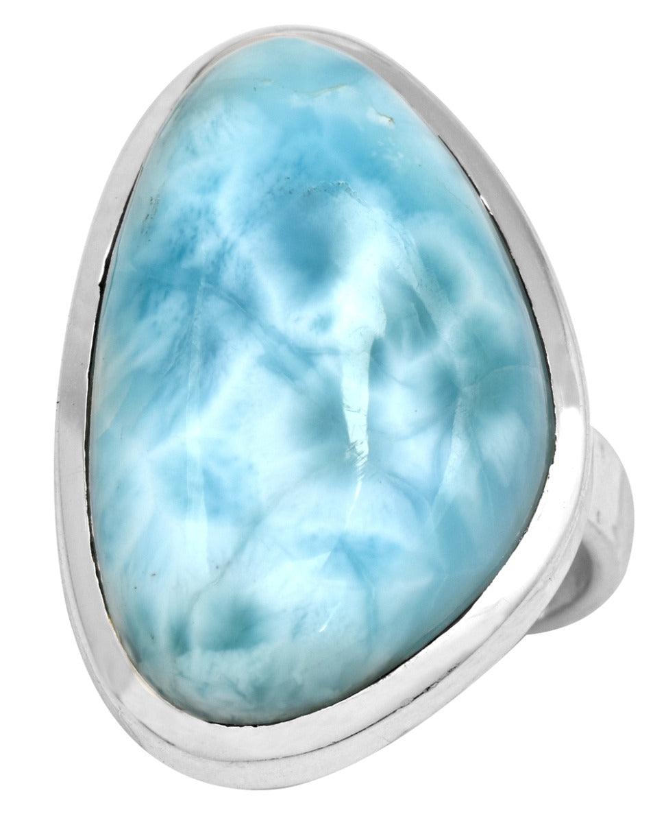Natural Larimar 925 Sterling Silver Rings Silver Jewelry - YoTreasure