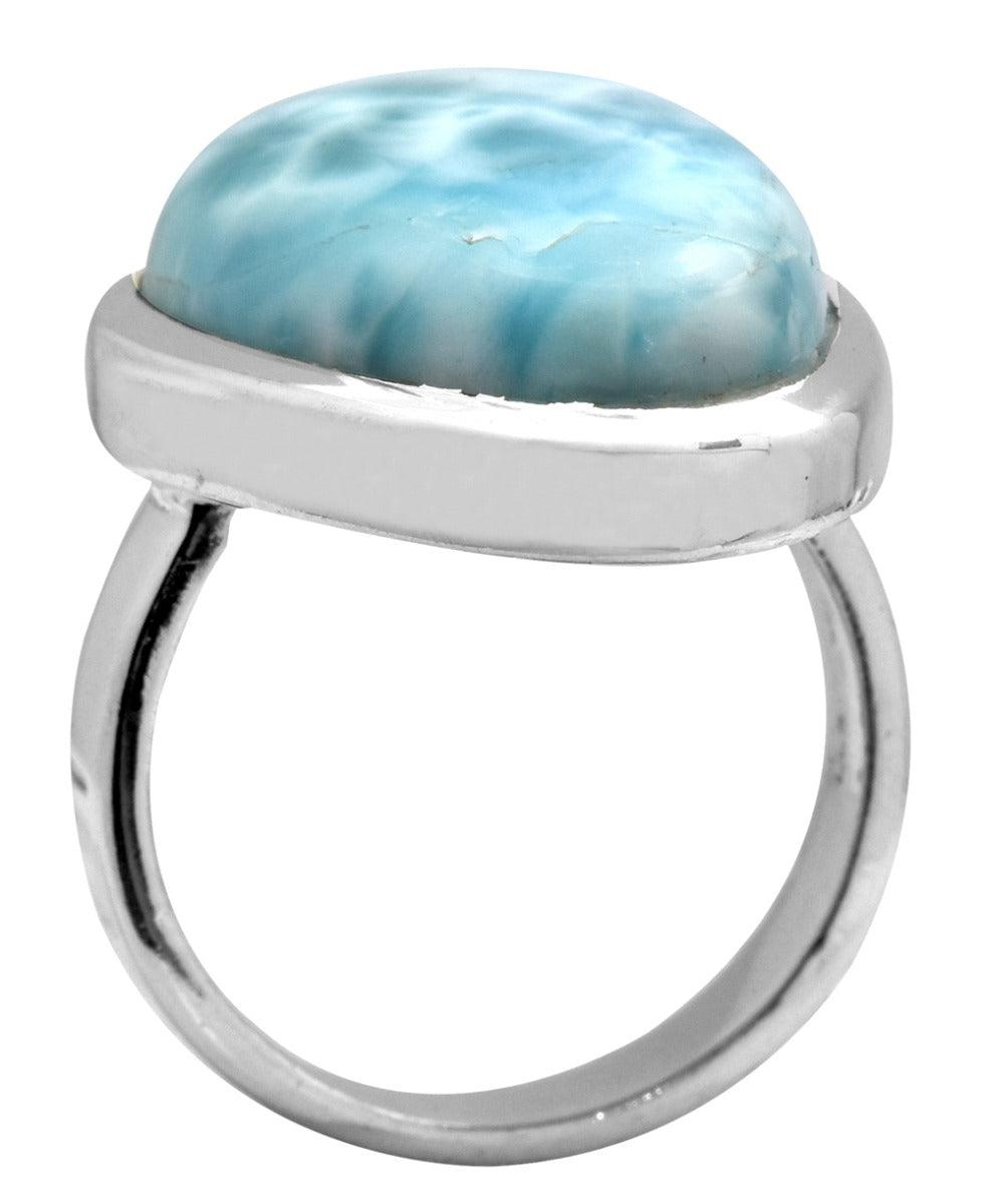 Natural Larimar 925 Sterling Silver Rings Silver Jewelry - YoTreasure