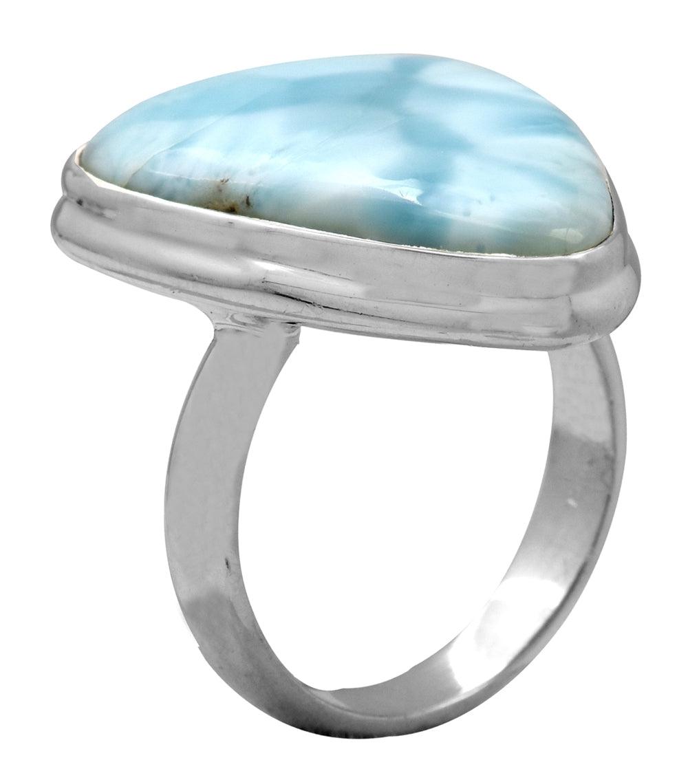Natural Larimar 925 Sterling Silver Rings Silver Jewelry - YoTreasure