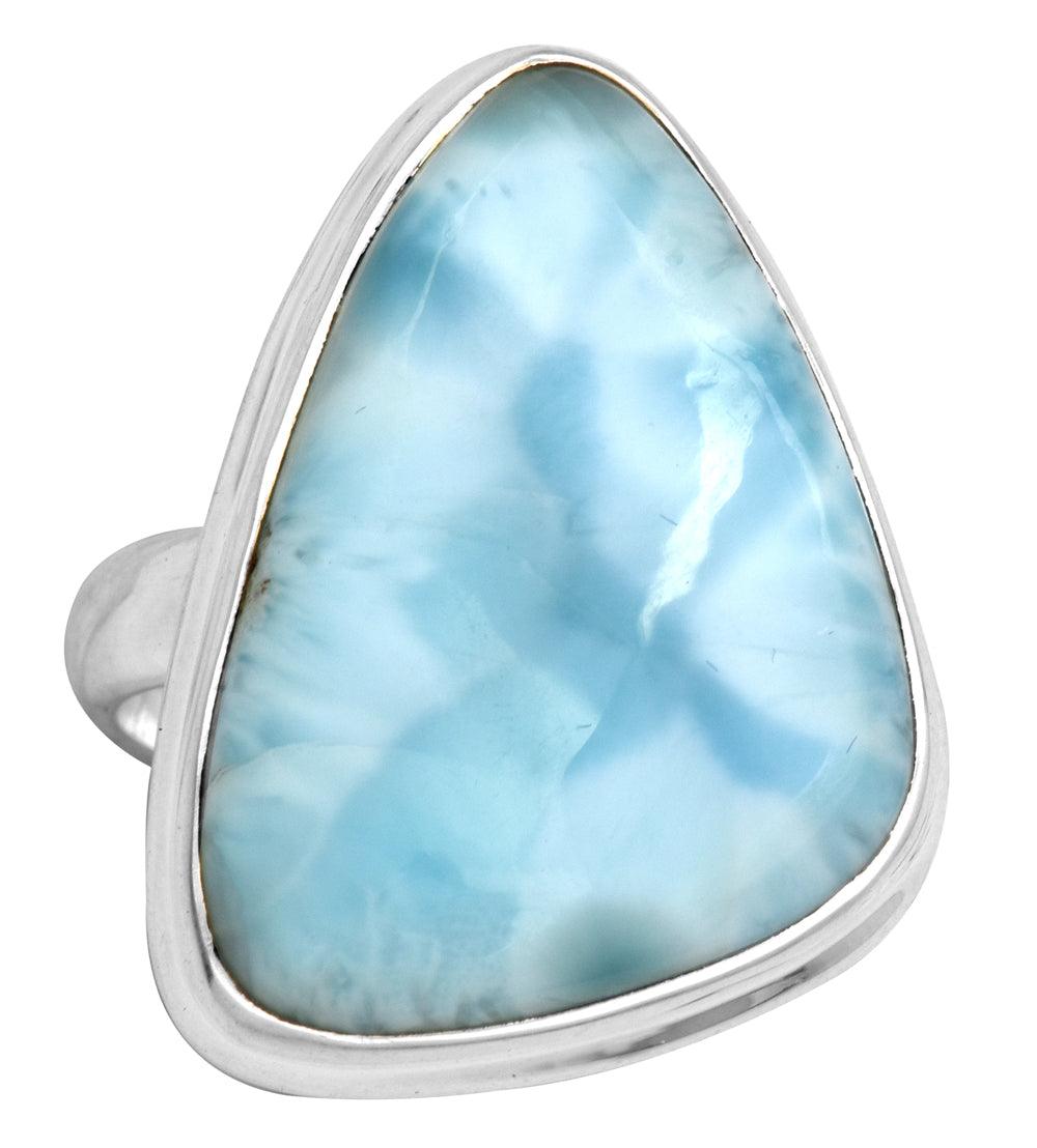 Natural Larimar 925 Sterling Silver Rings Silver Jewelry - YoTreasure
