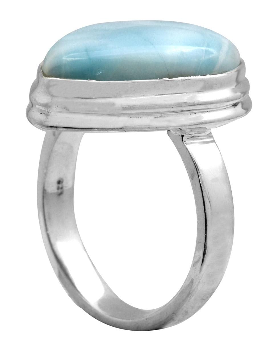 Natural Larimar 925 Sterling Silver Rings Silver Jewelry - YoTreasure