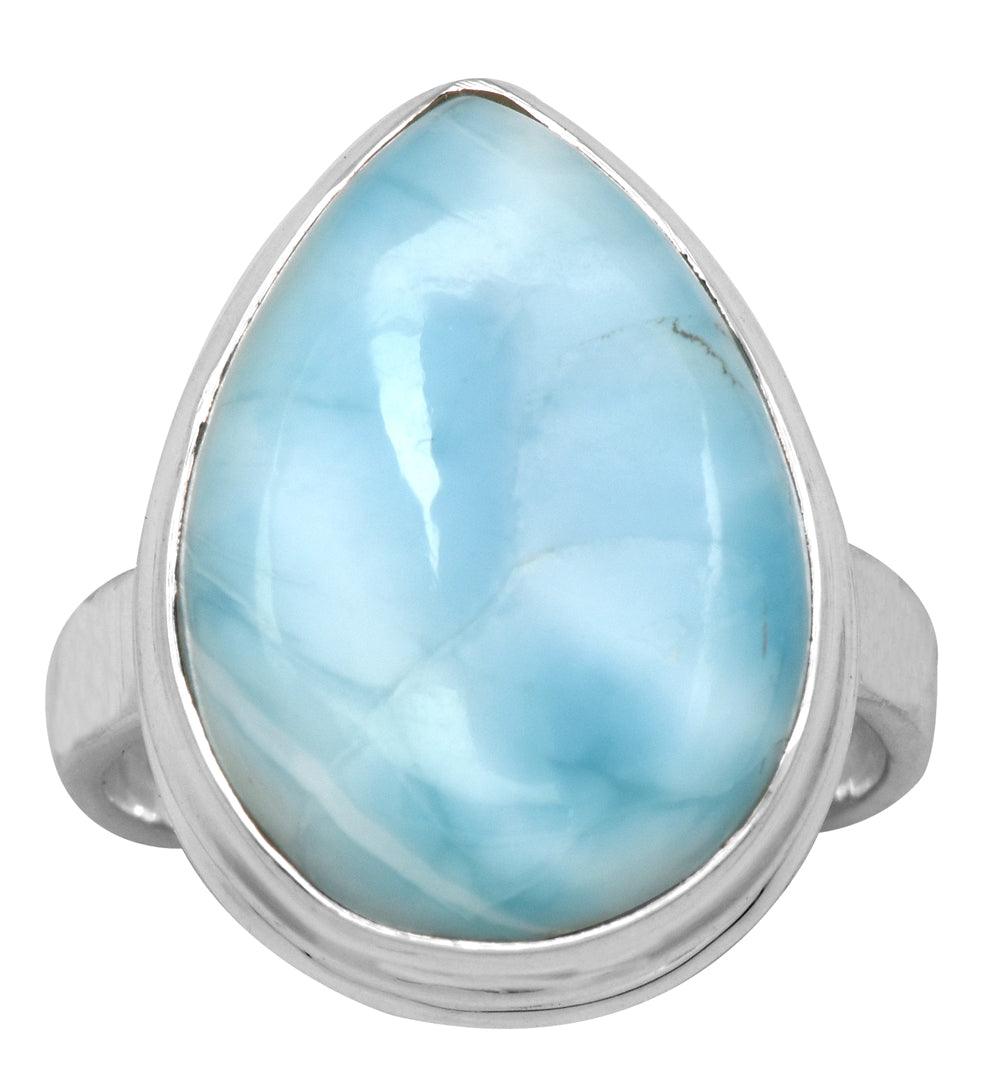 Natural Larimar 925 Sterling Silver Rings Silver Jewelry - YoTreasure
