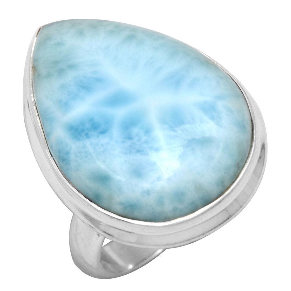 Natural Larimar 925 Sterling Silver Rings Silver Jewelry - YoTreasure