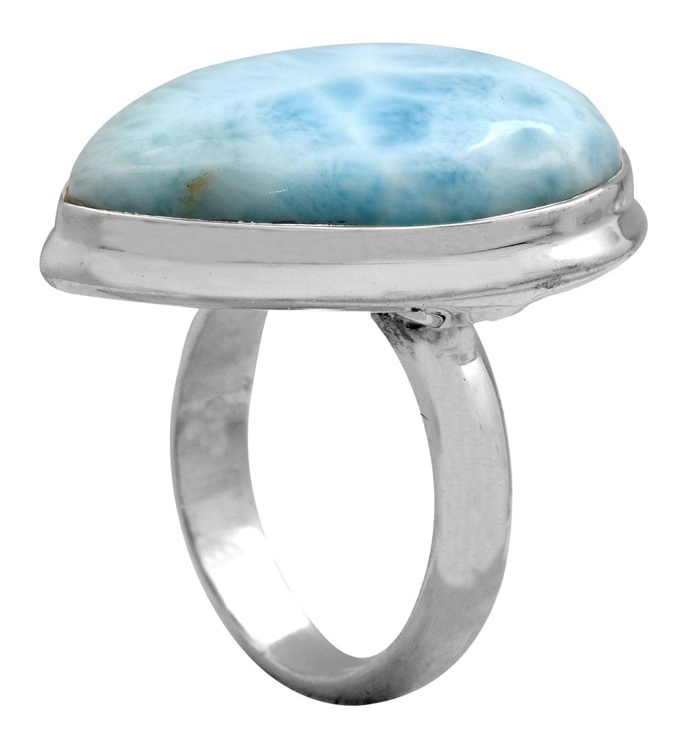 Natural Larimar 925 Sterling Silver Rings Silver Jewelry - YoTreasure