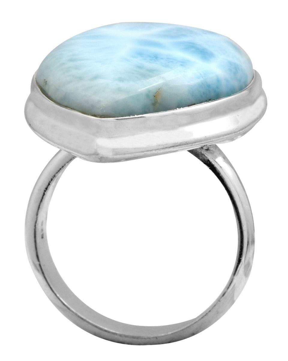 Natural Larimar 925 Sterling Silver Rings Silver Jewelry - YoTreasure