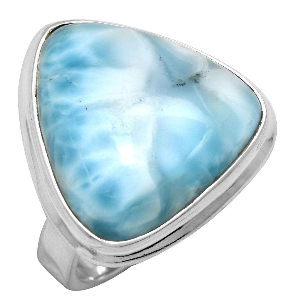 Natural Larimar 925 Sterling Silver Rings Silver Jewelry - YoTreasure