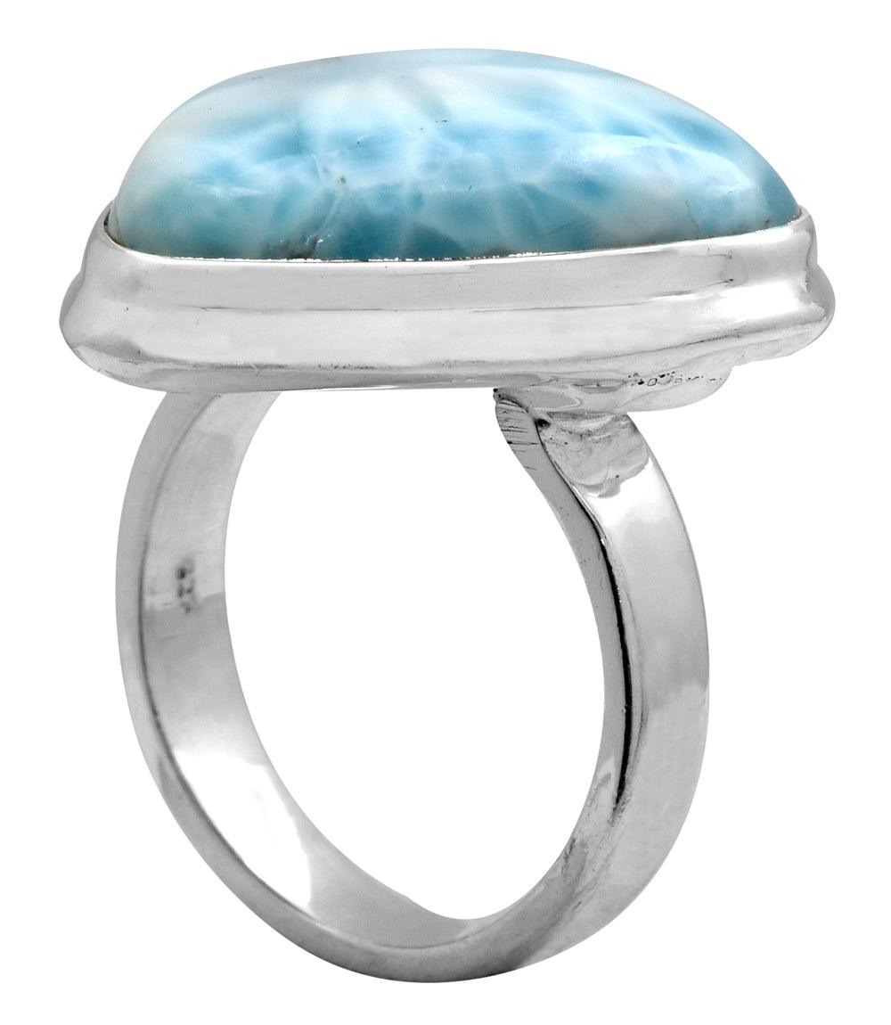 Natural Larimar 925 Sterling Silver Rings Silver Jewelry - YoTreasure