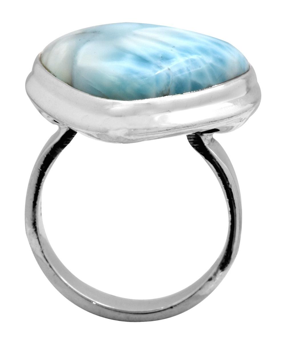 Natural Larimar 925 Sterling Silver Rings Silver Jewelry - YoTreasure