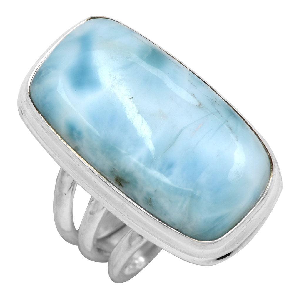 Natural Larimar 925 Sterling Silver Rings Silver Jewelry - YoTreasure