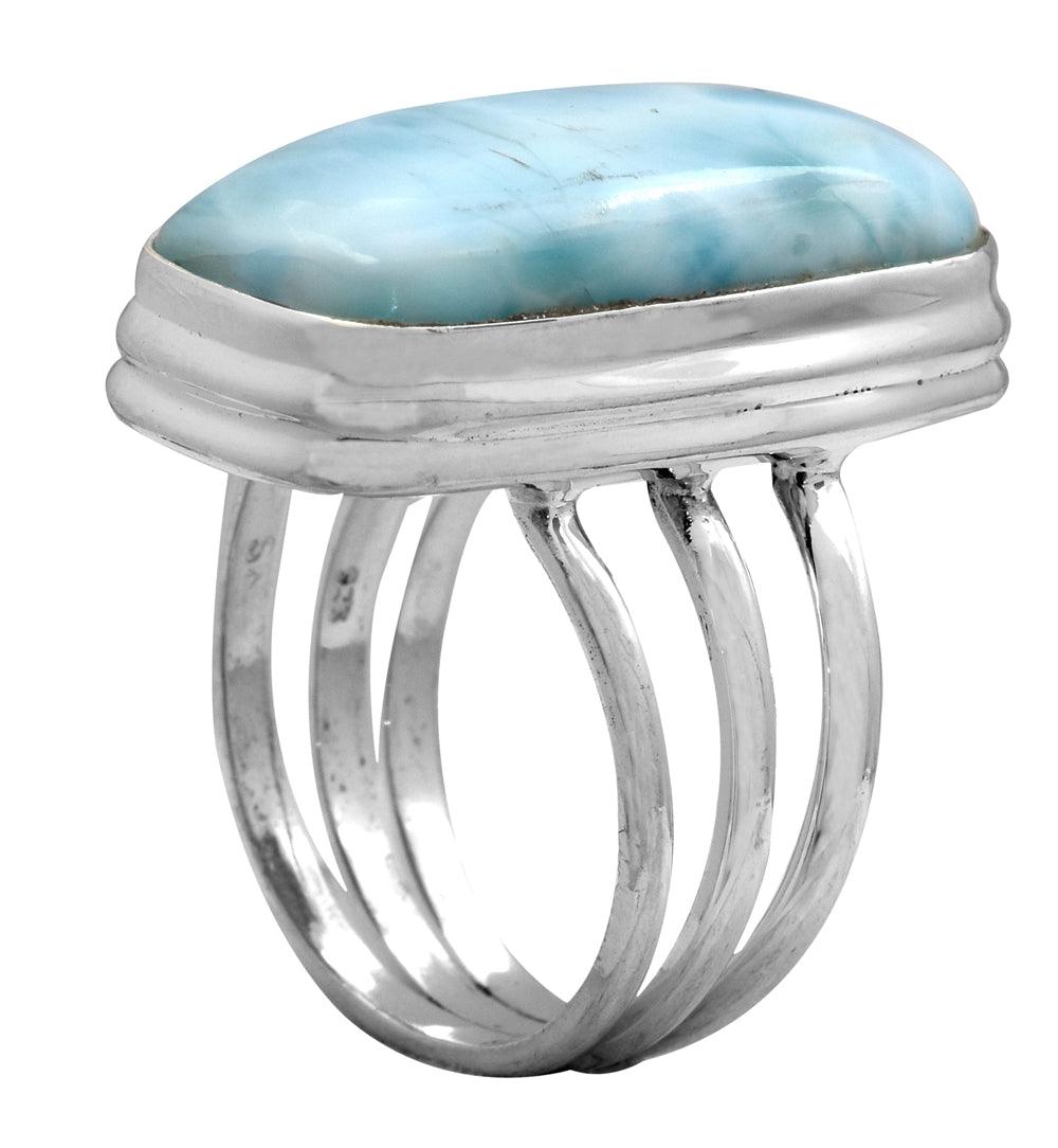 Natural Larimar 925 Sterling Silver Rings Silver Jewelry - YoTreasure