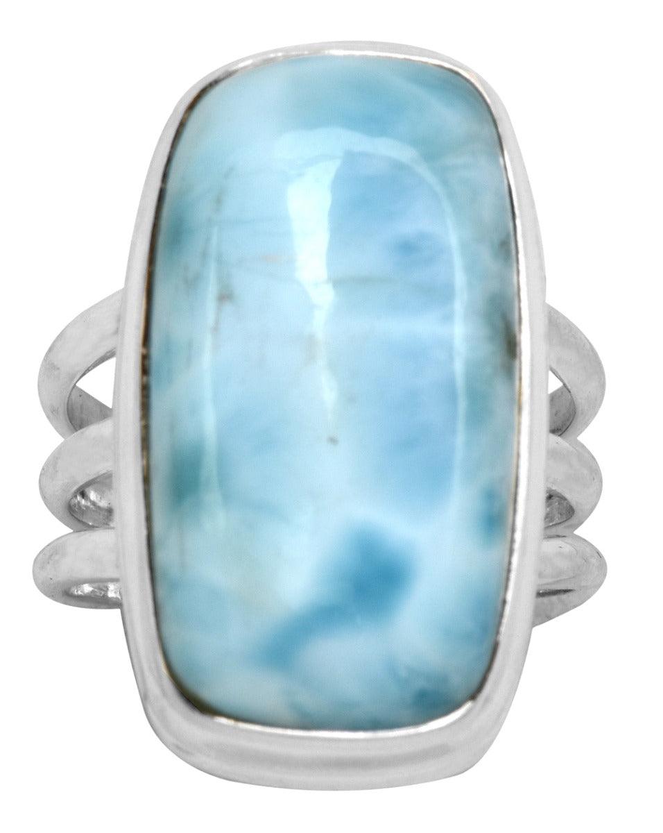 Natural Larimar 925 Sterling Silver Rings Silver Jewelry - YoTreasure
