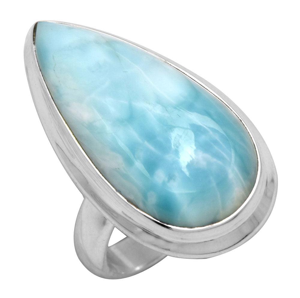 Natural Larimar 925 Sterling Silver Rings Silver Jewelry - YoTreasure