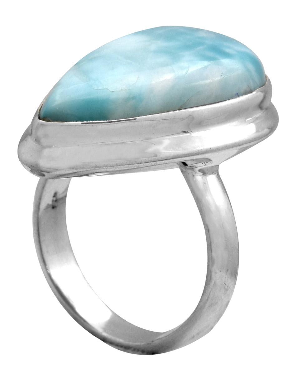 Natural Larimar 925 Sterling Silver Rings Silver Jewelry - YoTreasure
