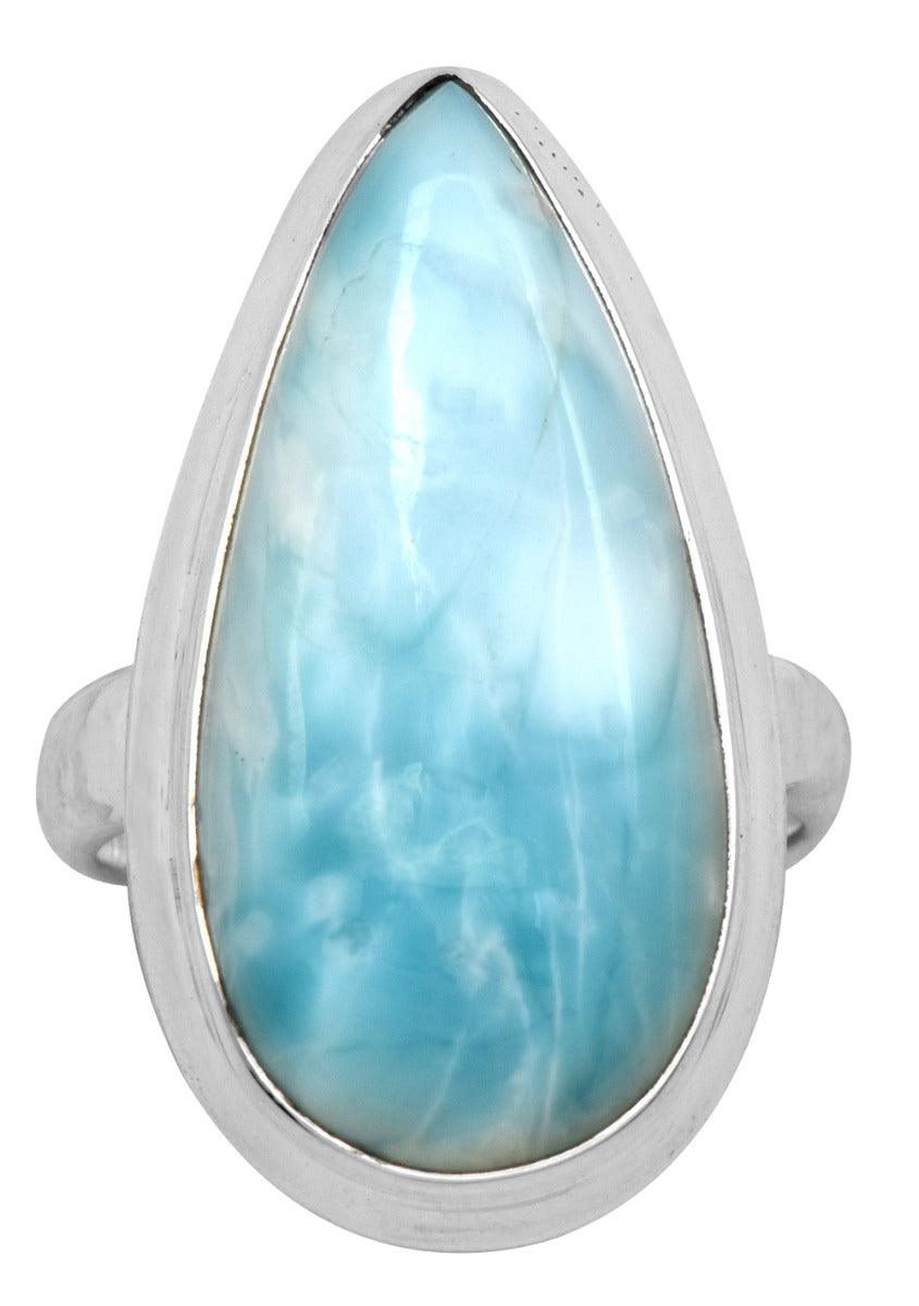 Natural Larimar 925 Sterling Silver Rings Silver Jewelry - YoTreasure