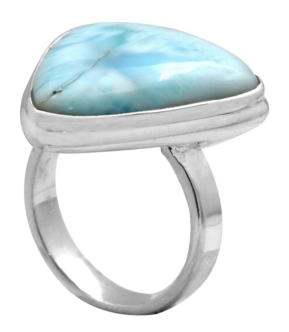Natural Larimar 925 Sterling Silver Rings Silver Jewelry - YoTreasure
