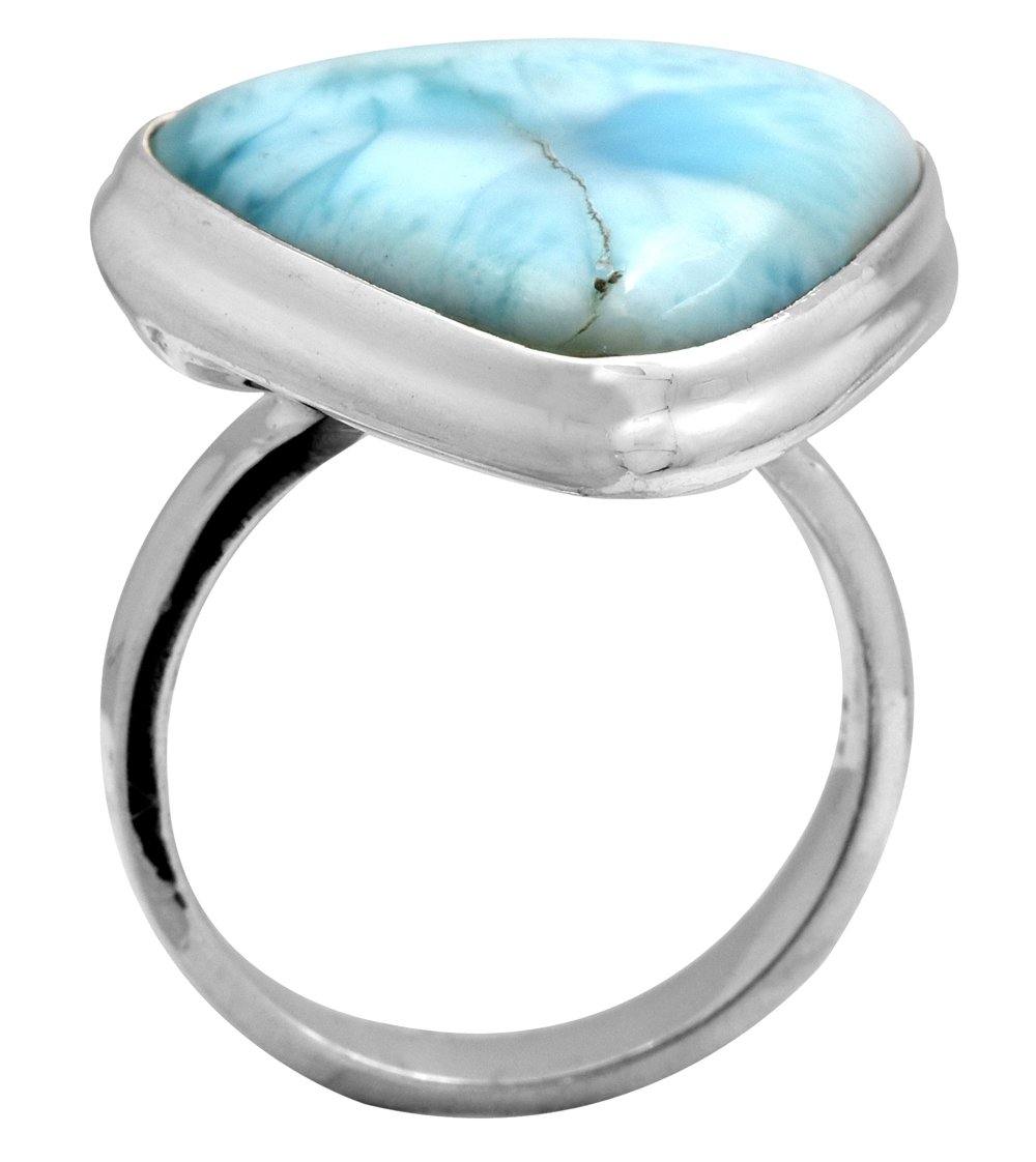 Natural Larimar 925 Sterling Silver Rings Silver Jewelry - YoTreasure