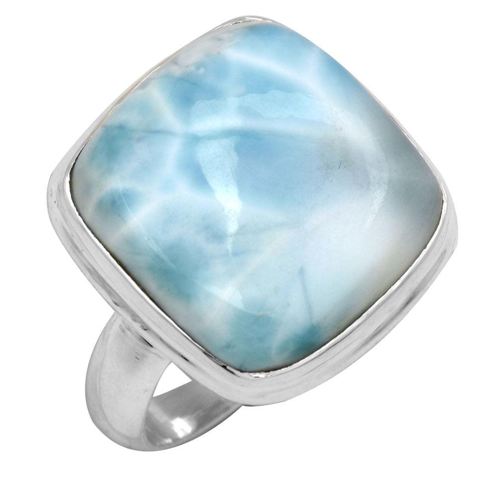 Natural Larimar 925 Sterling Silver Rings Silver Jewelry - YoTreasure