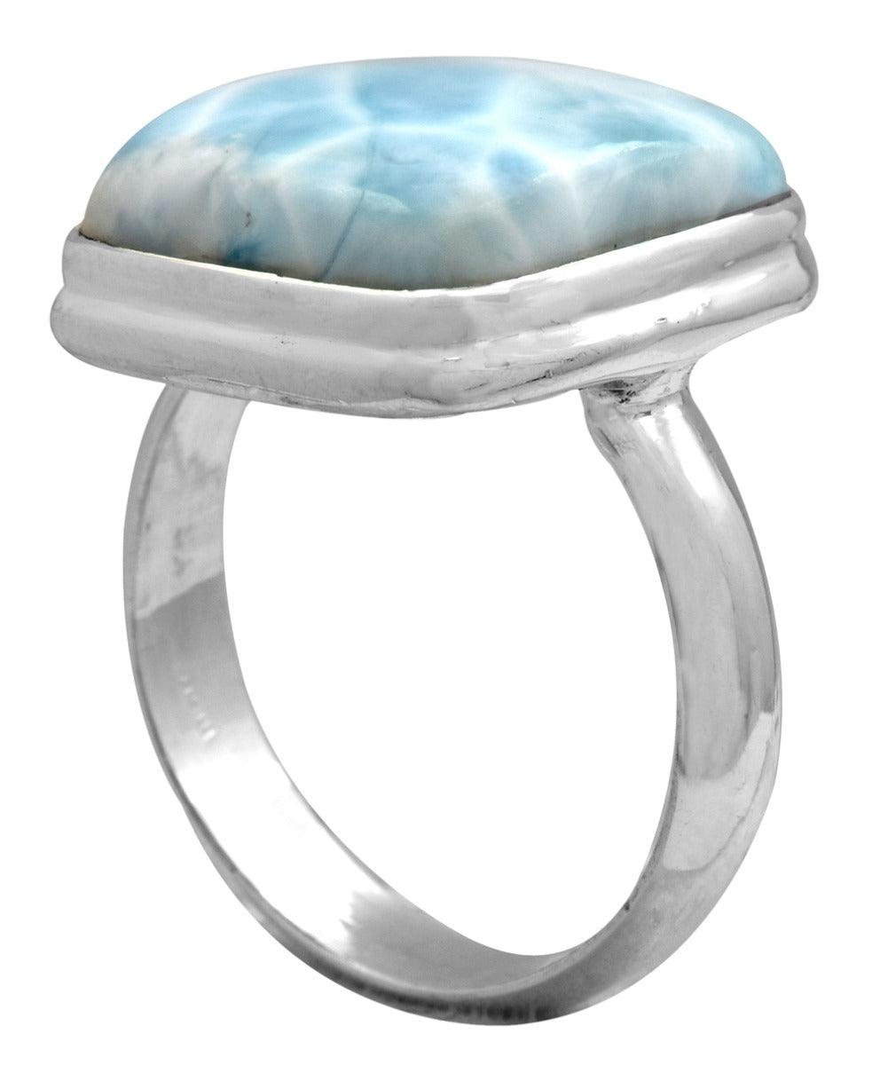 Natural Larimar 925 Sterling Silver Rings Silver Jewelry - YoTreasure