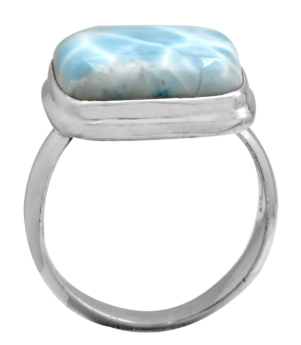 Natural Larimar 925 Sterling Silver Rings Silver Jewelry - YoTreasure