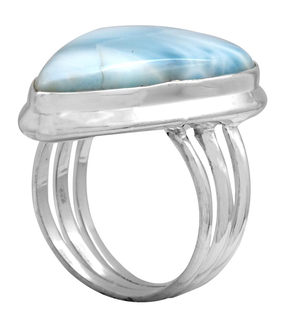 Natural Larimar 925 Sterling Silver Rings Silver Jewelry - YoTreasure