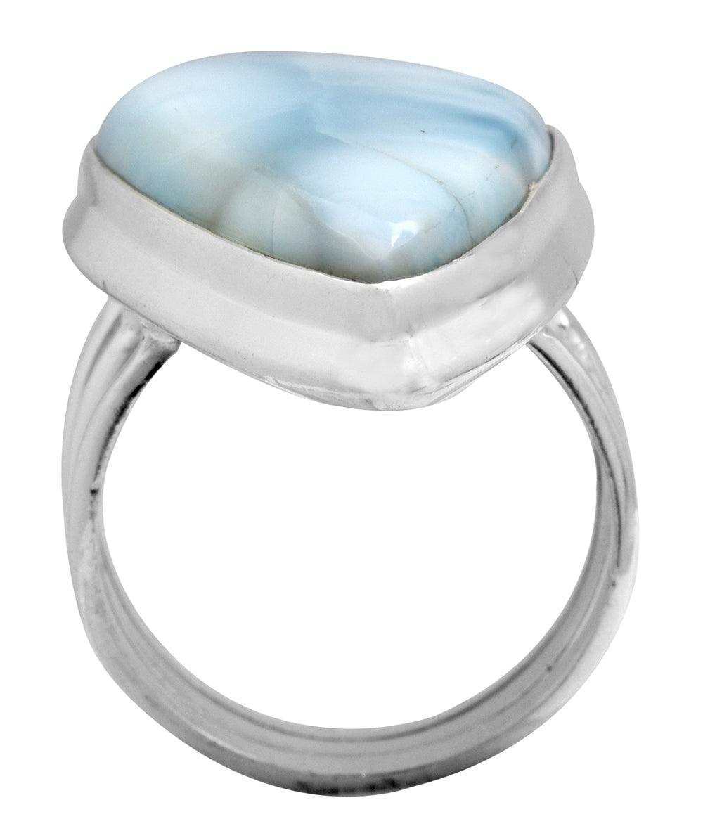 Natural Larimar 925 Sterling Silver Rings Silver Jewelry - YoTreasure