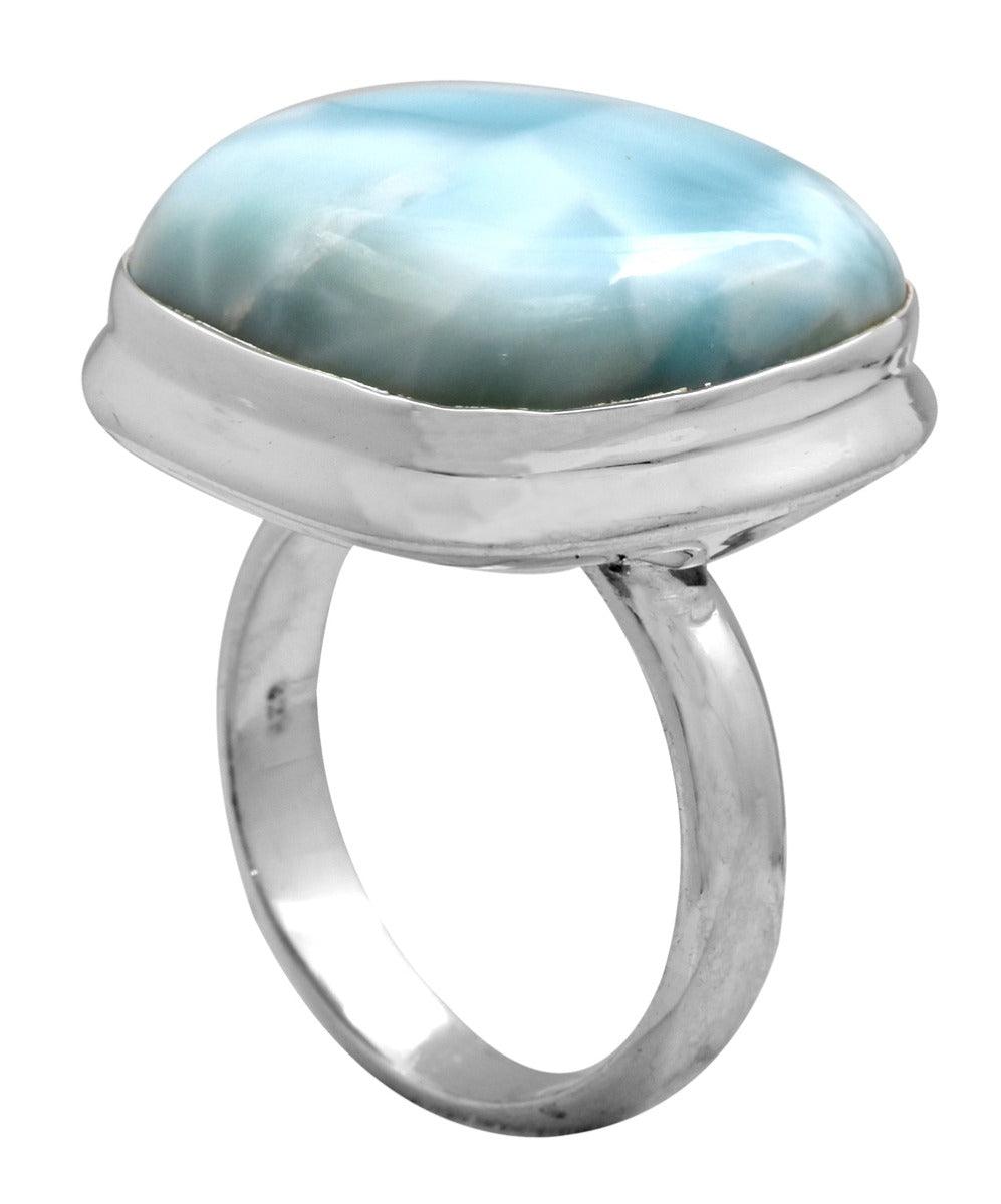 Natural Larimar 925 Sterling Silver Rings Silver Jewelry - YoTreasure