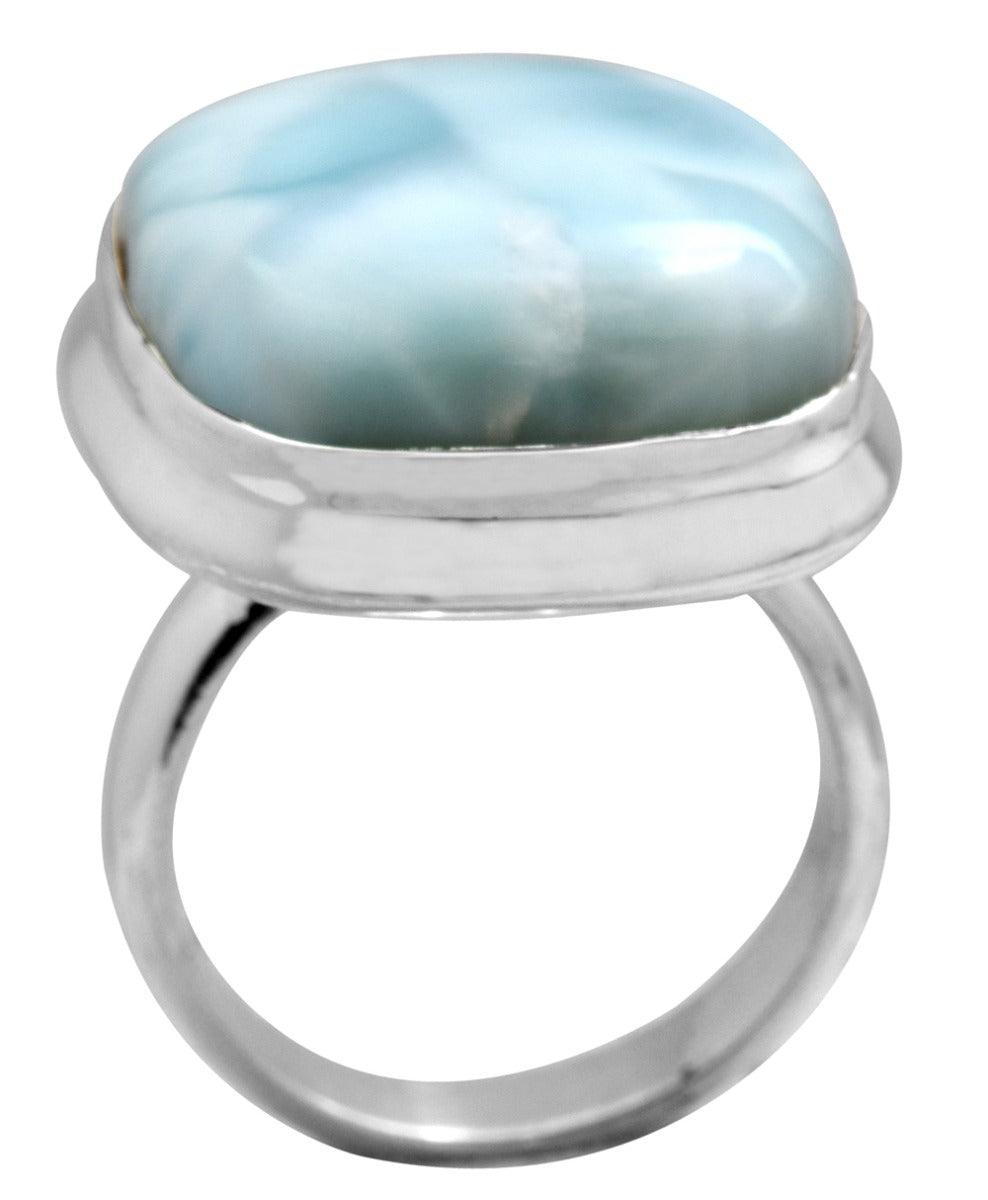 Natural Larimar 925 Sterling Silver Rings Silver Jewelry - YoTreasure