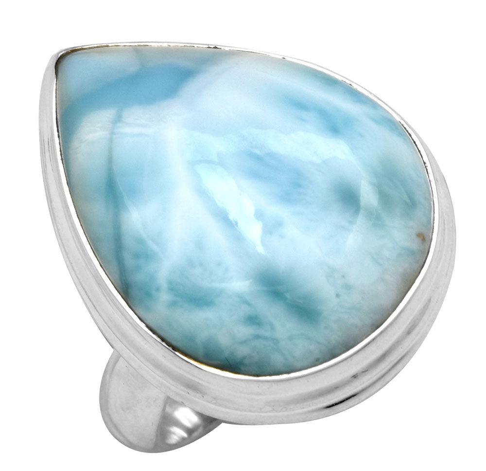 Natural Larimar 925 Sterling Silver Rings Silver Jewelry - YoTreasure