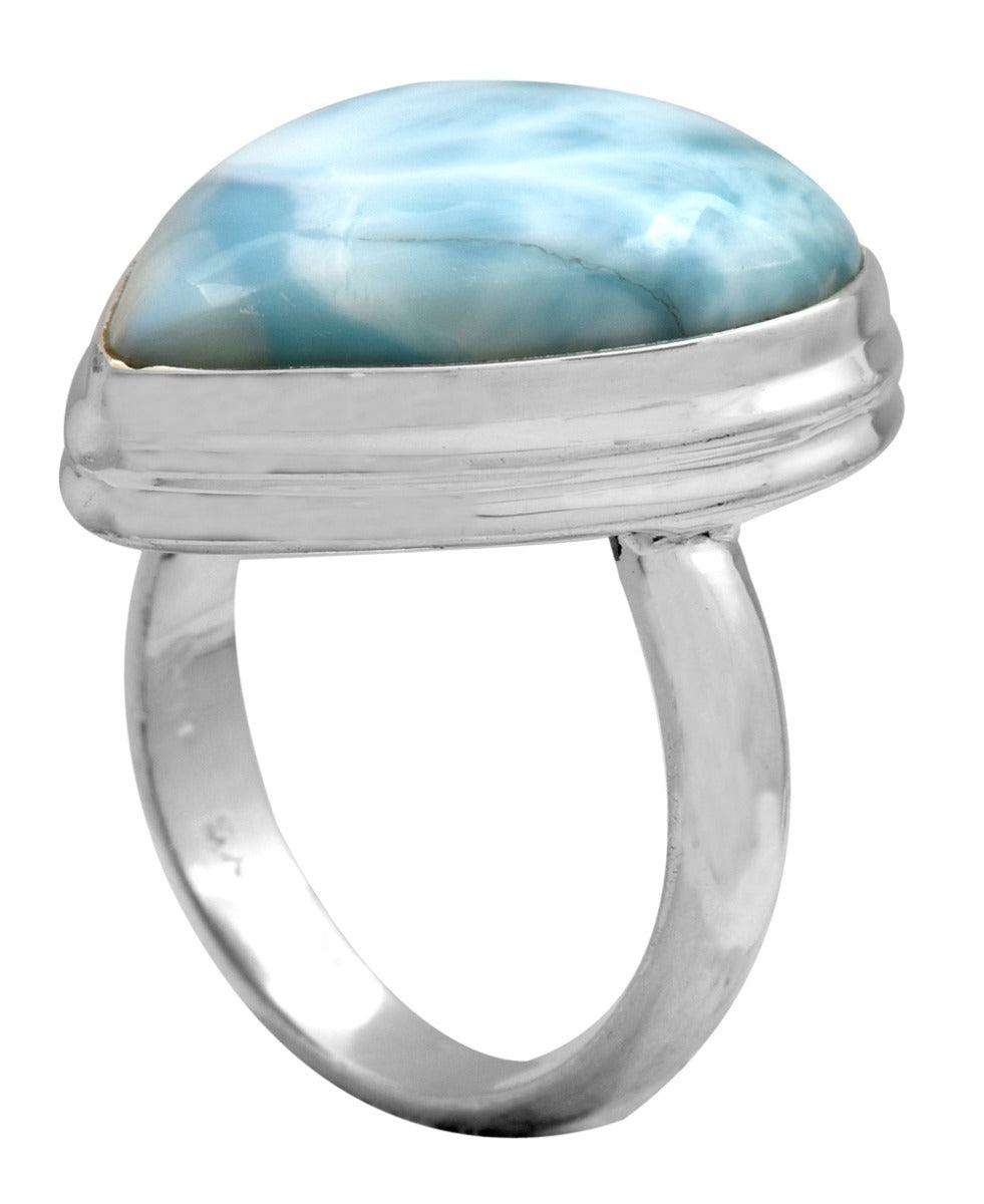 Natural Larimar 925 Sterling Silver Rings Silver Jewelry - YoTreasure