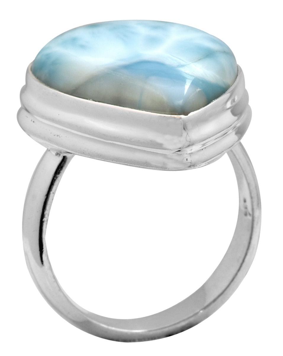 Natural Larimar 925 Sterling Silver Rings Silver Jewelry - YoTreasure