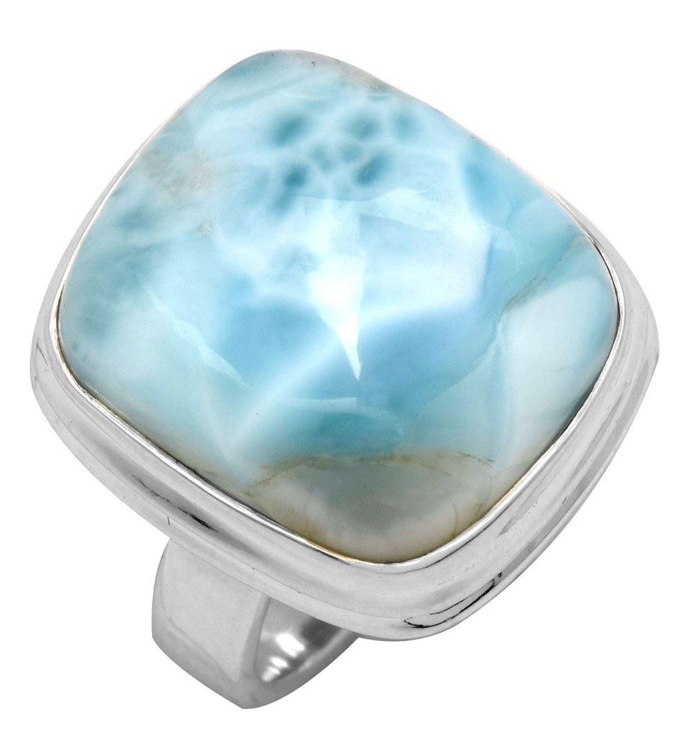 Natural Larimar 925 Sterling Silver Rings Silver Jewelry - YoTreasure
