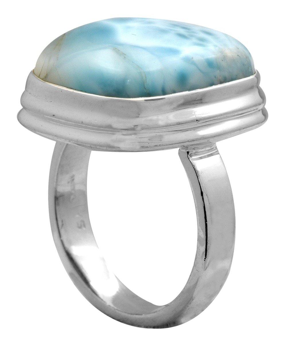 Natural Larimar 925 Sterling Silver Rings Silver Jewelry - YoTreasure