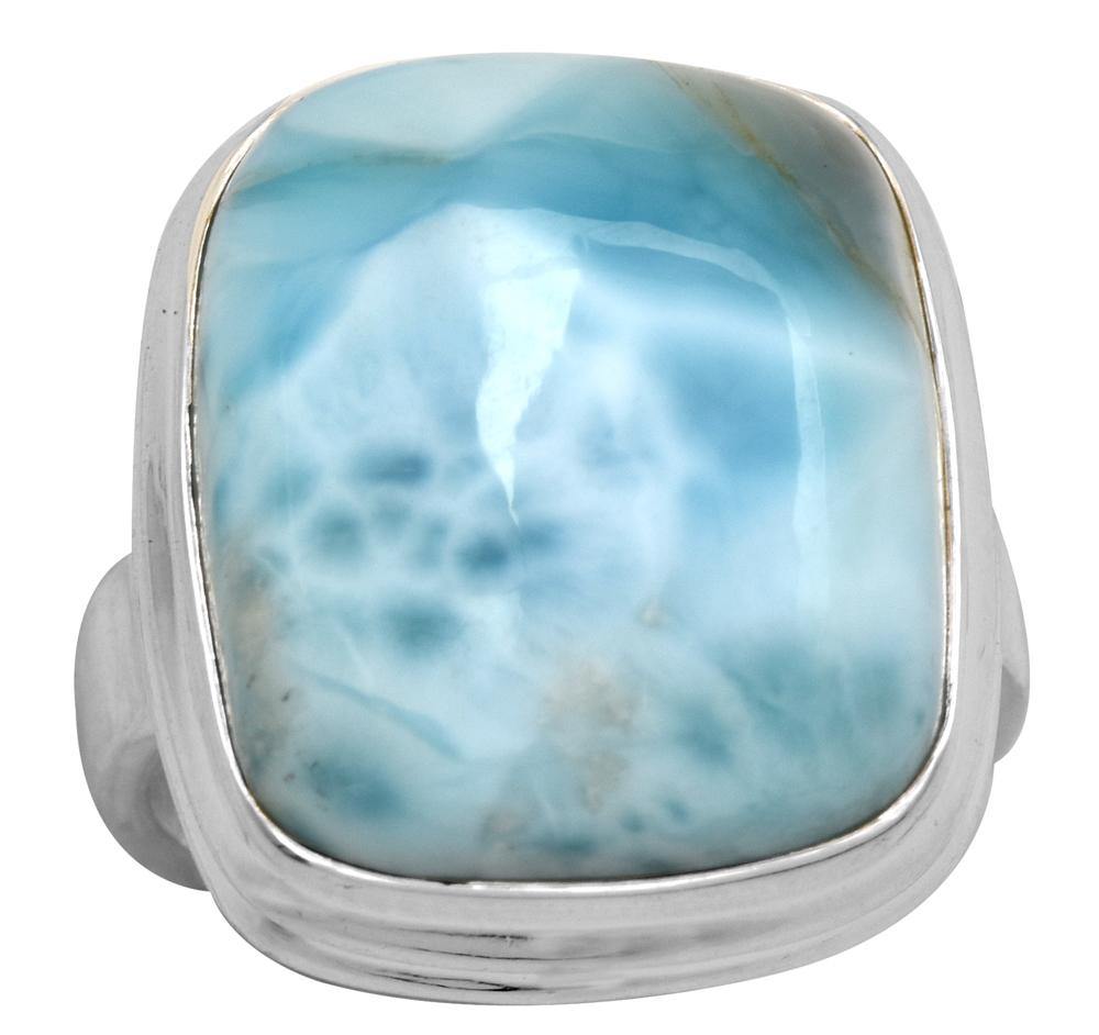 Natural Larimar 925 Sterling Silver Rings Silver Jewelry - YoTreasure