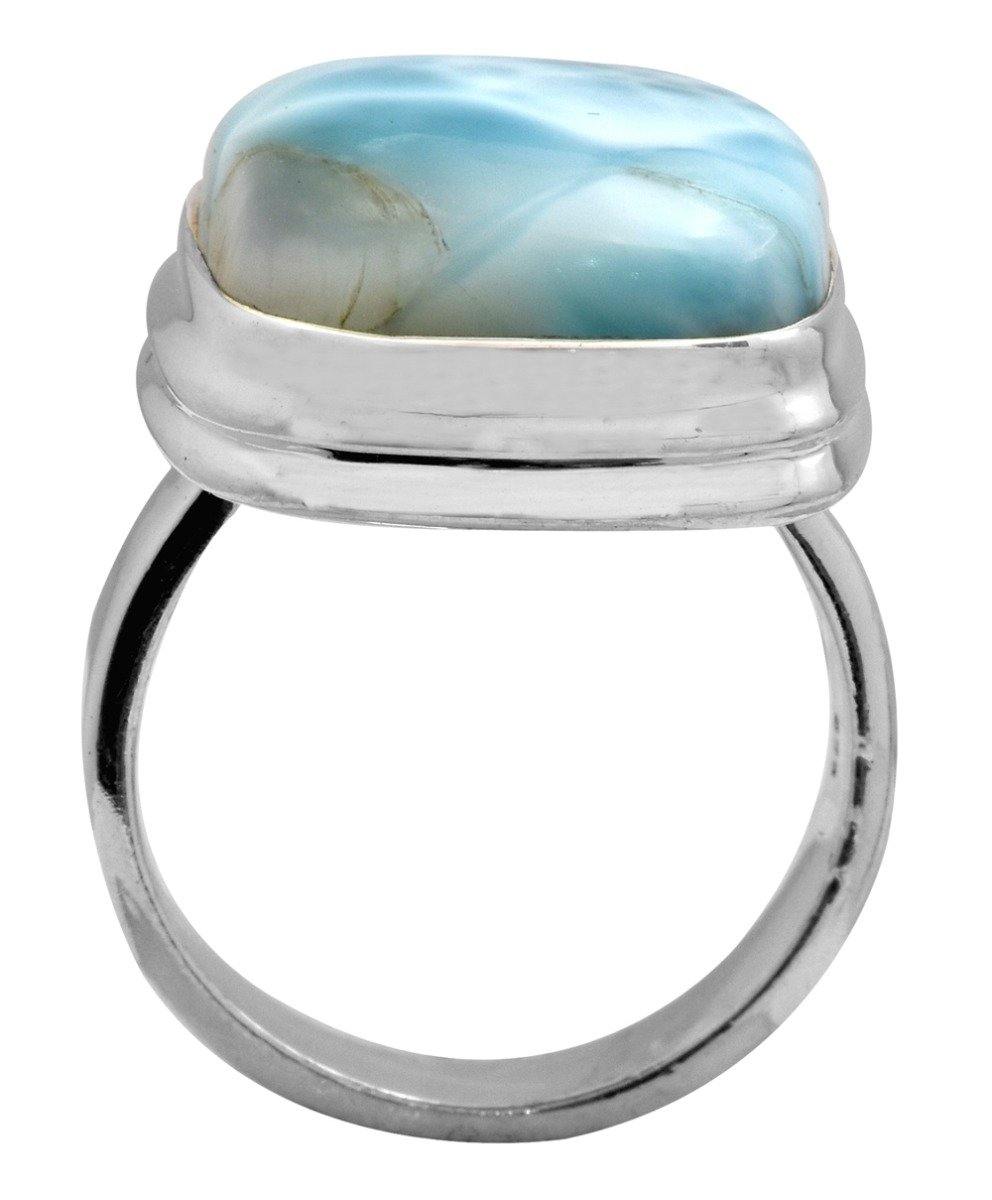 Natural Larimar 925 Sterling Silver Rings Silver Jewelry - YoTreasure