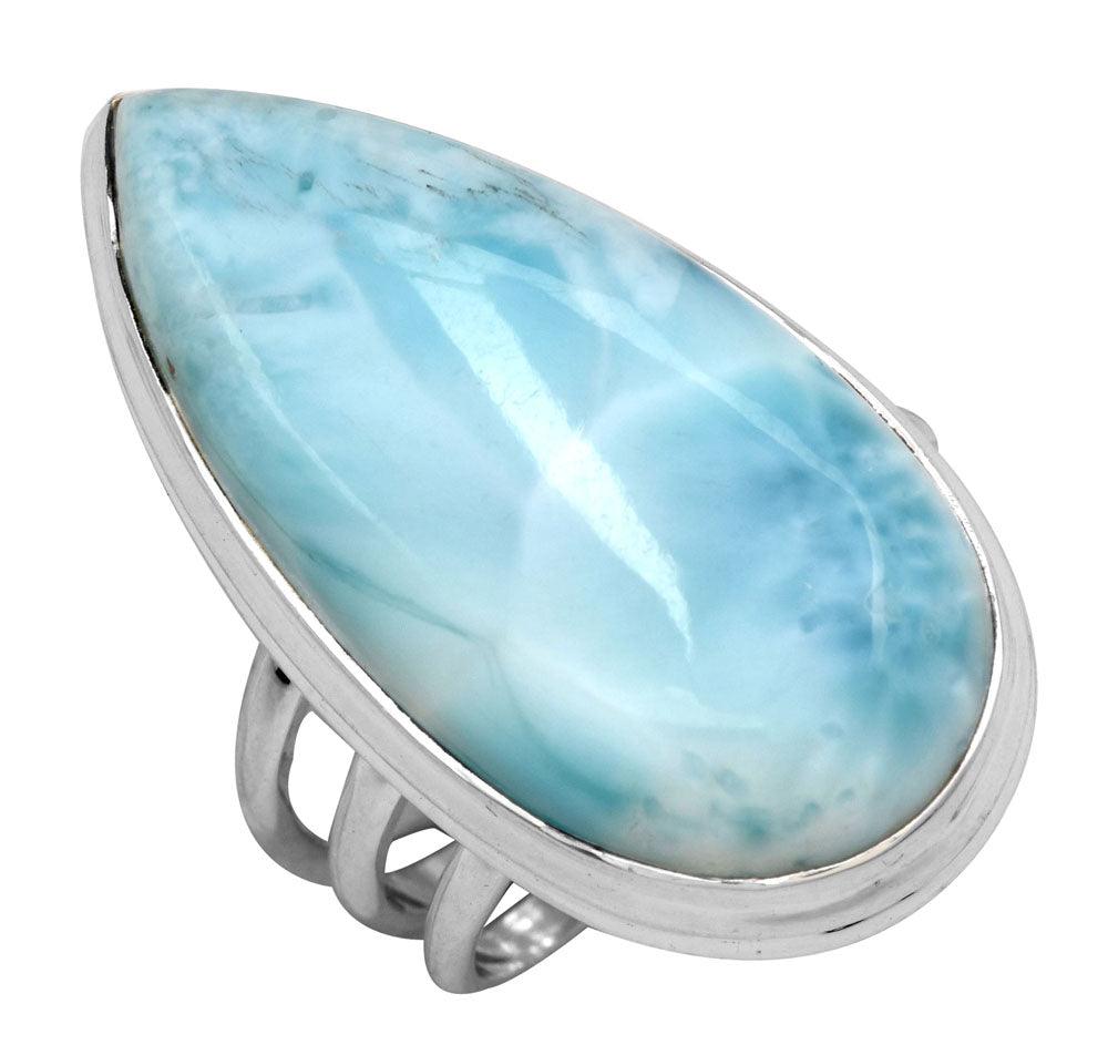 Natural Larimar 925 Sterling Silver Rings Silver Jewelry - YoTreasure