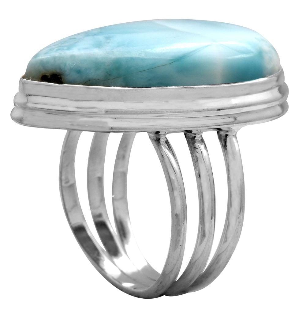 Natural Larimar 925 Sterling Silver Rings Silver Jewelry - YoTreasure