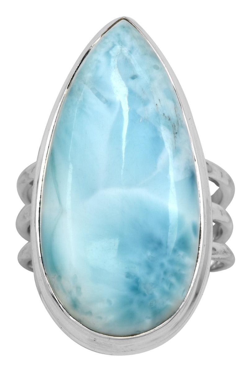Natural Larimar 925 Sterling Silver Rings Silver Jewelry - YoTreasure