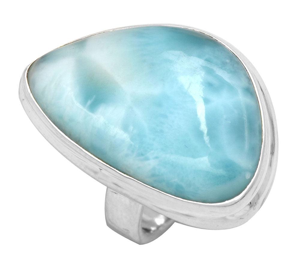 Natural Larimar 925 Sterling Silver Rings Silver Jewelry - YoTreasure